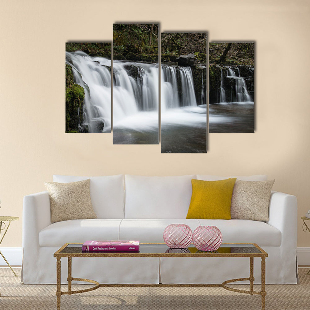 Beautiful waterfall landscape image in forest during Autumn Fall multi panel canvas wall art