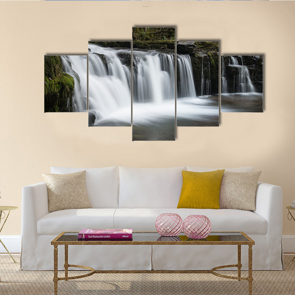Beautiful waterfall landscape image in forest during Autumn Fall multi panel canvas wall art