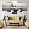 Military Drone aircraft launching from an aircraft carrier on a strike mission multi panel canvas wall art