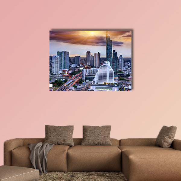Bangkok view on storm and raining background multi panel canvas wall art