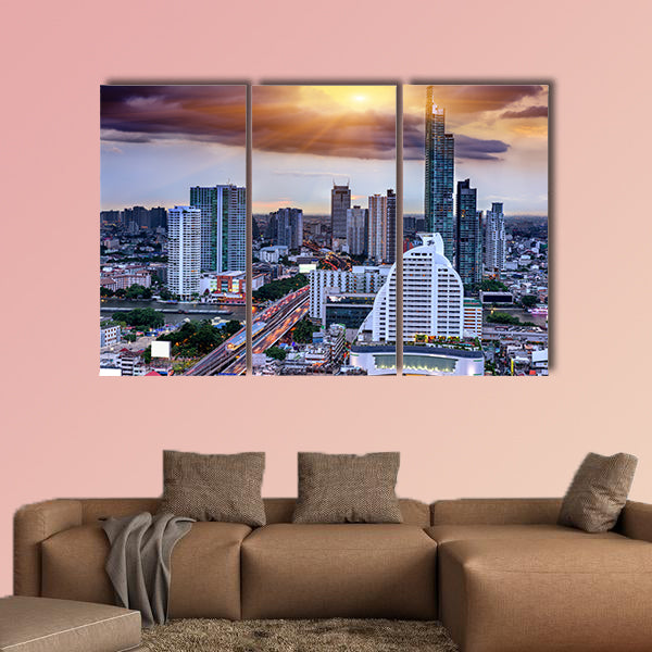 Bangkok view on storm and raining background multi panel canvas wall art