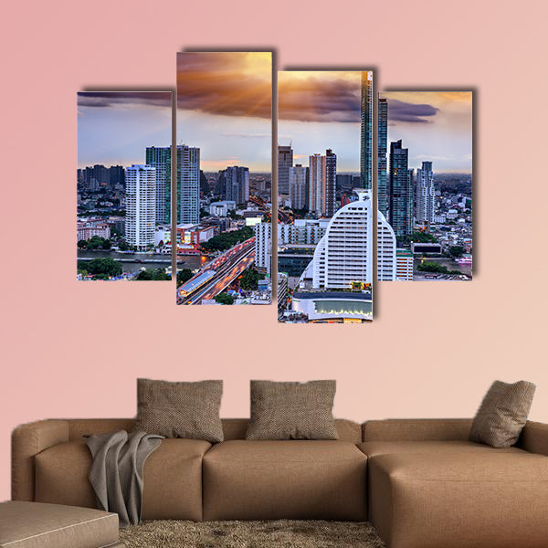 Bangkok view on storm and raining background multi panel canvas wall art