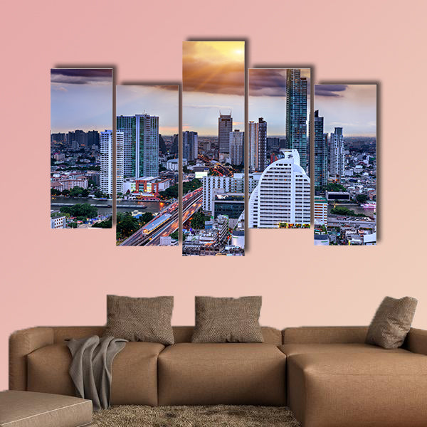 Bangkok view on storm and raining background multi panel canvas wall art