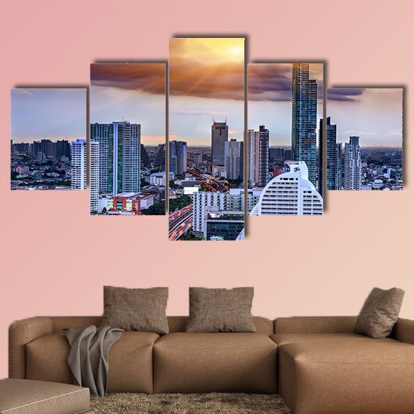 Bangkok view on storm and raining background multi panel canvas wall art