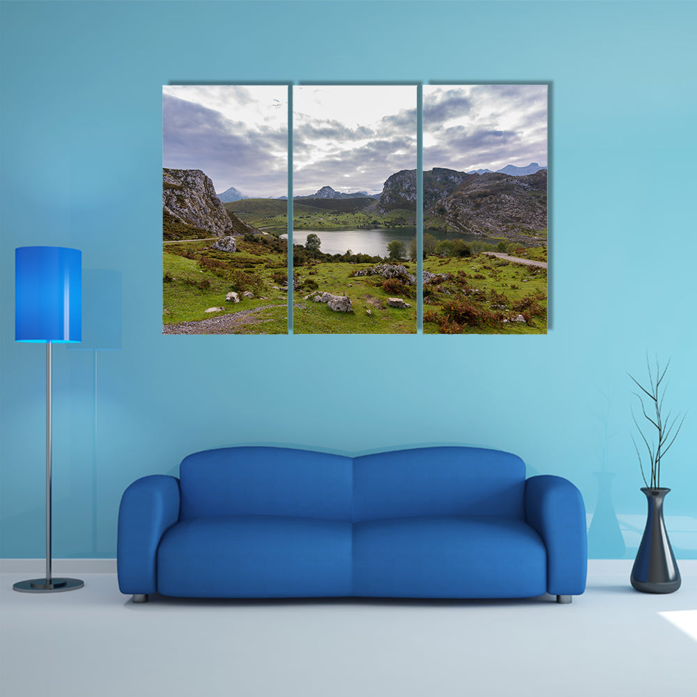 A most beautiful view of Enol Lake multi panel canvas wall art