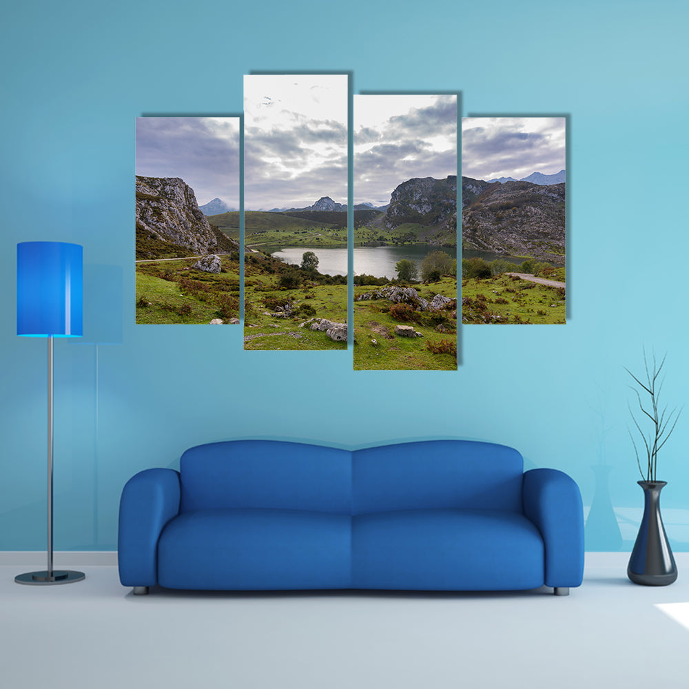 A most beautiful view of Enol Lake multi panel canvas wall art