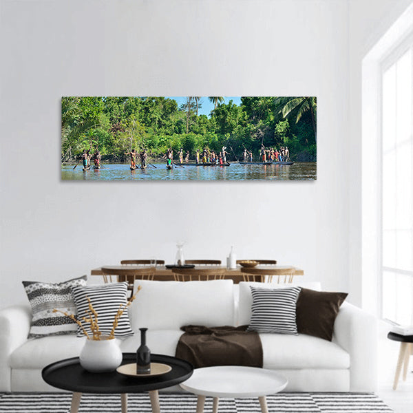 INDONESIA, IRIAN JAYA, ASMAT PROVINCE, JOW VILLAGE Panoramic canvas Wall Art