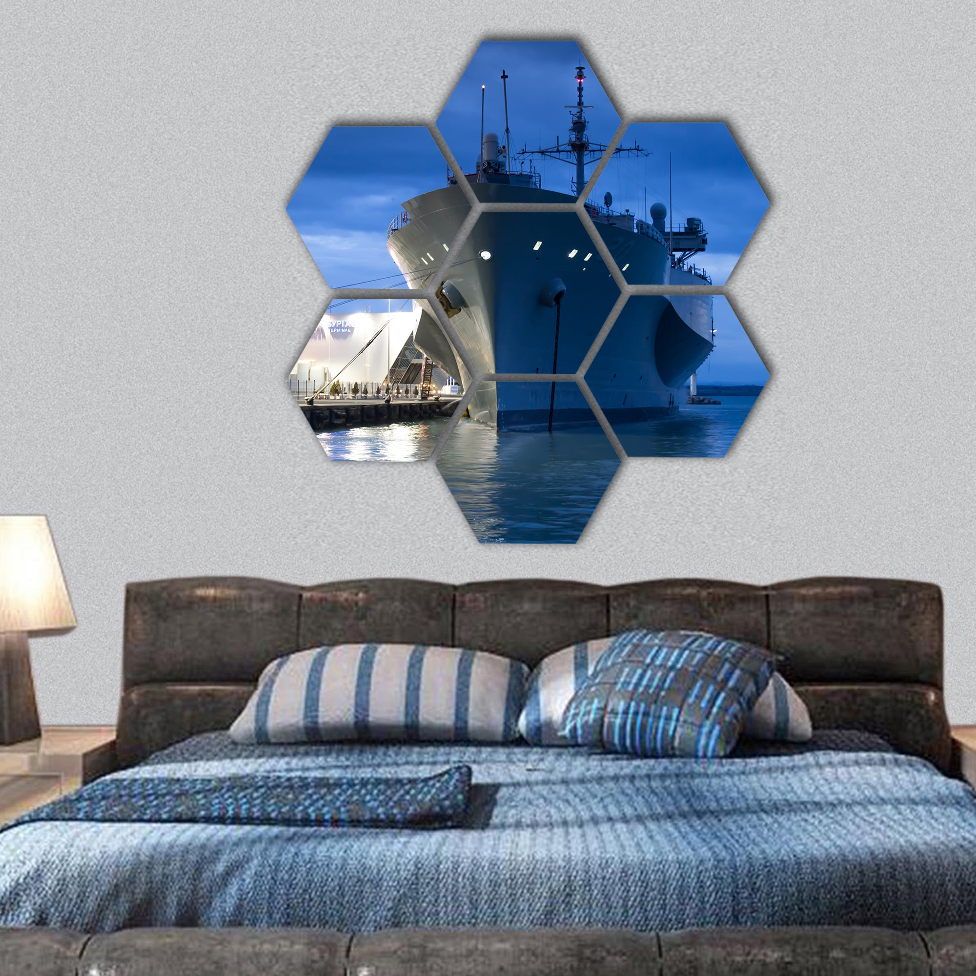 US Navy Vessel hexagonal canvas wall art