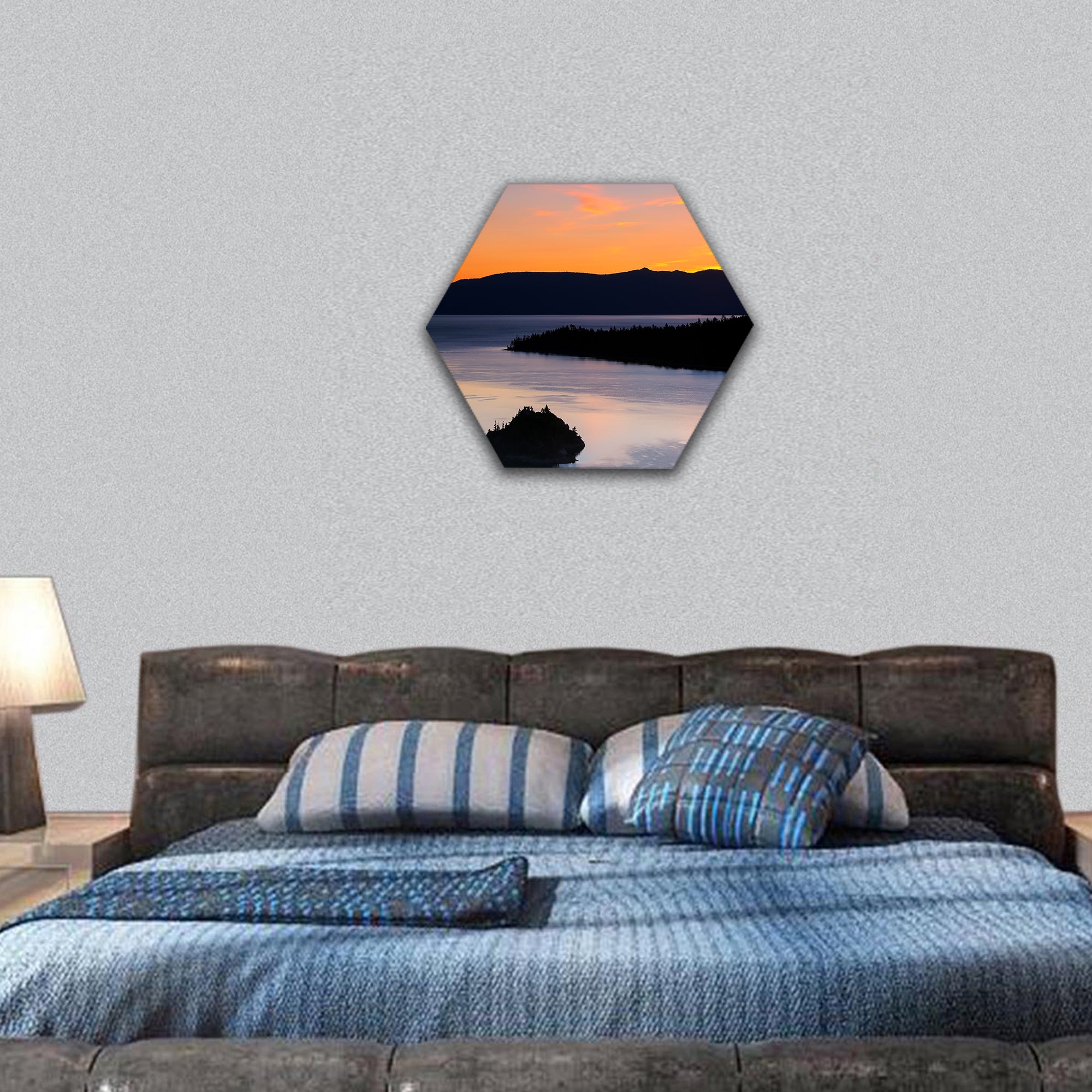 Sunrise over Emerald Bay at Lake Tahoe, California hexagonal canvas wall art
