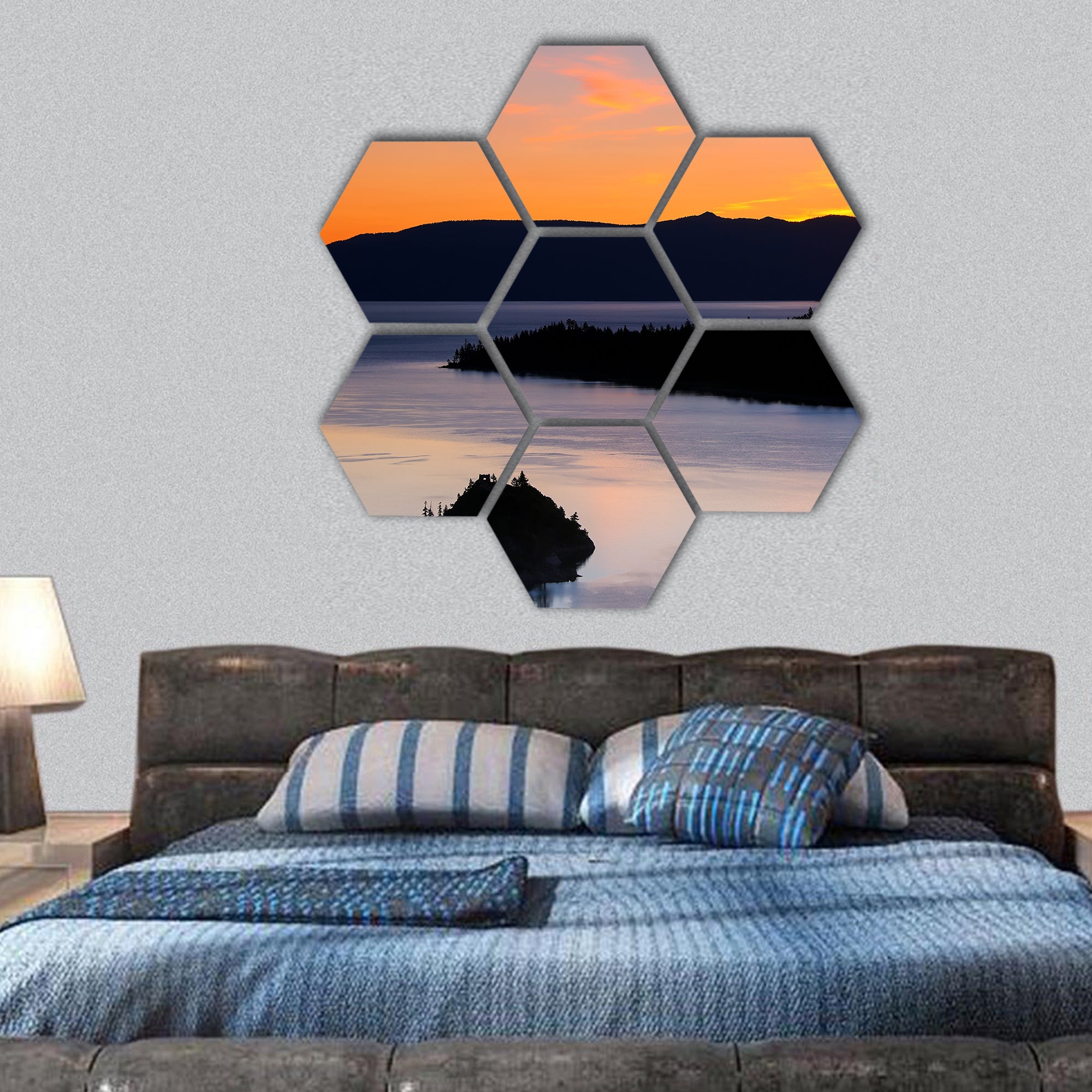 Sunrise over Emerald Bay at Lake Tahoe, California hexagonal canvas wall art