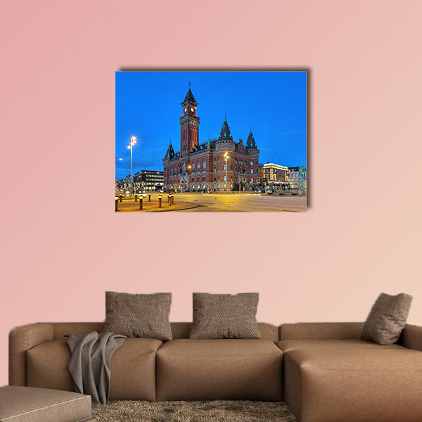 City Hall of Helsingborg in evening, Sweden multi panel canvas wall art
