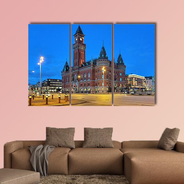 City Hall of Helsingborg in evening, Sweden multi panel canvas wall art