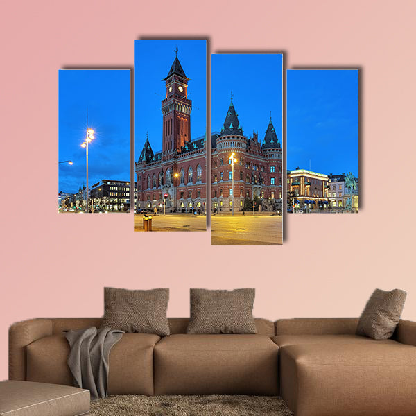 City Hall of Helsingborg in evening, Sweden multi panel canvas wall art