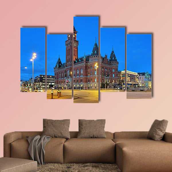 City Hall of Helsingborg in evening, Sweden multi panel canvas wall art