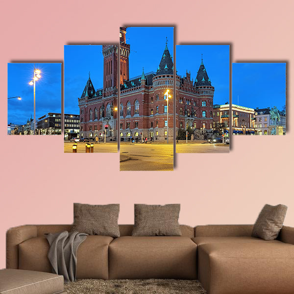 City Hall of Helsingborg in evening, Sweden multi panel canvas wall art