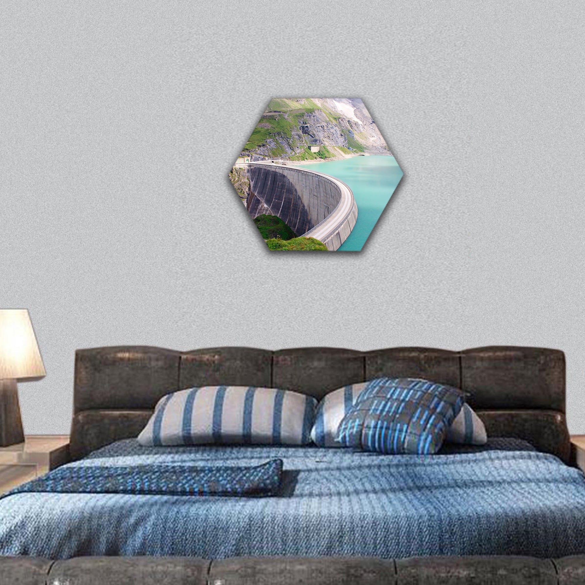 Concrete dam wall of Kaprun power plant hexagonal canvas wall art