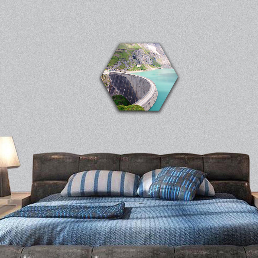 Concrete dam wall of Kaprun power plant hexagonal canvas wall art