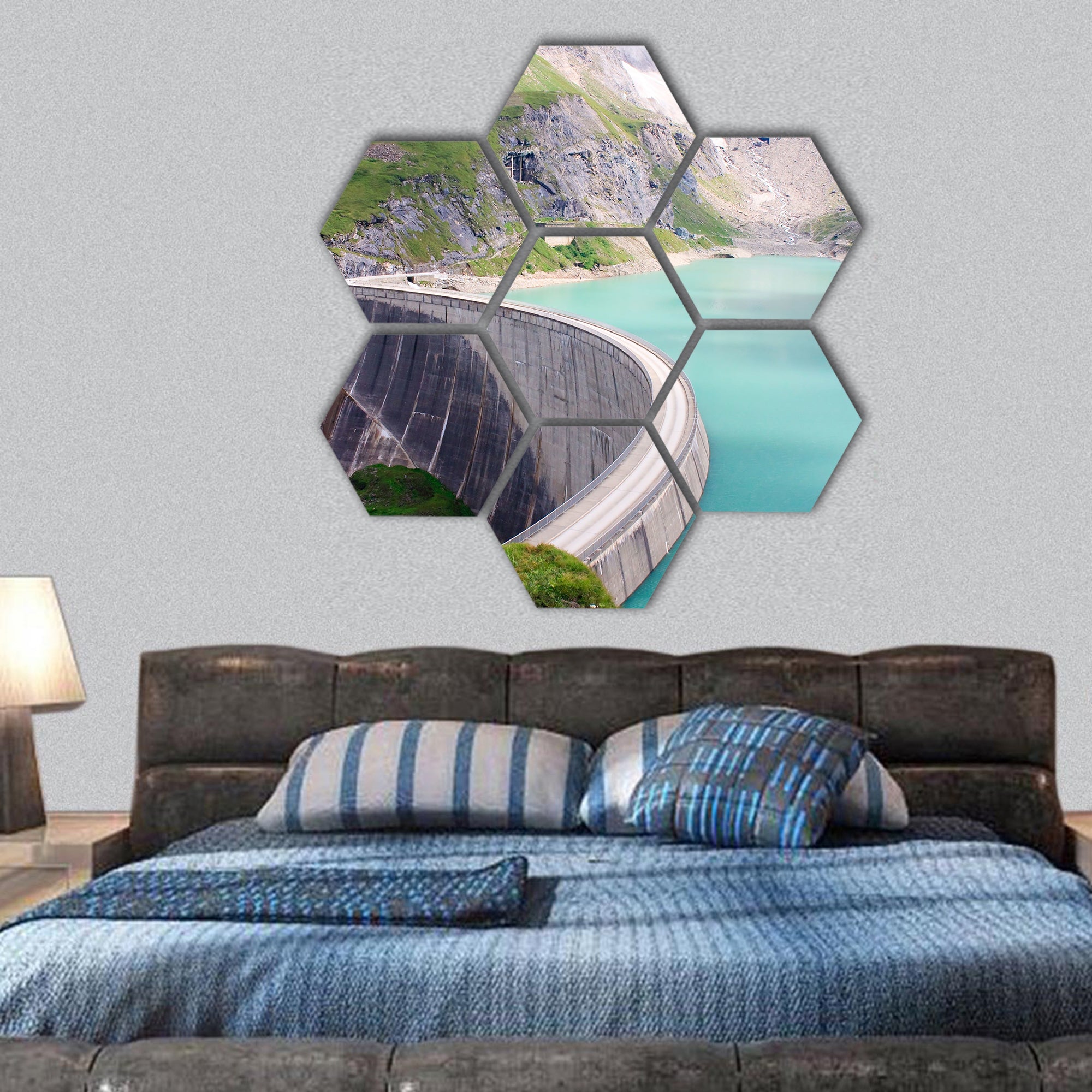 Concrete dam wall of Kaprun power plant hexagonal canvas wall art
