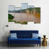 Landscape including calm brown water of Lake Ring Road Cameroon Multi panel canvas wall art