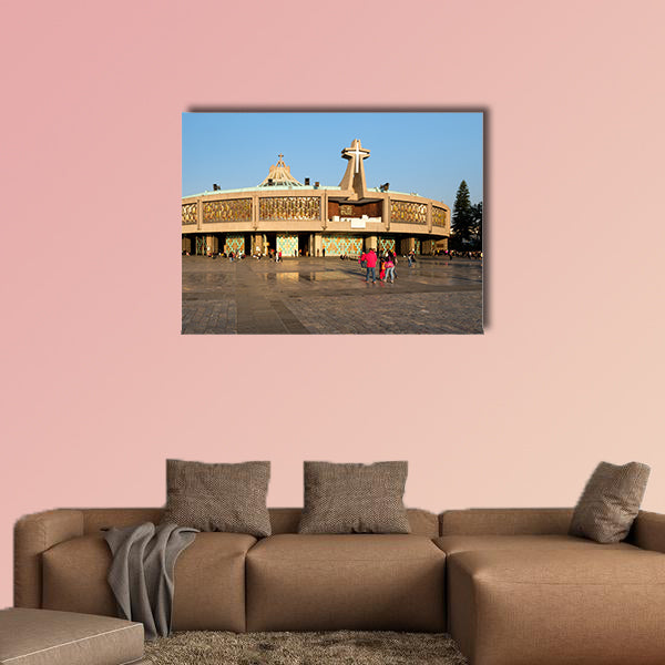 People arriving for an early morning mass in Mexico City multi panel canvas wall art