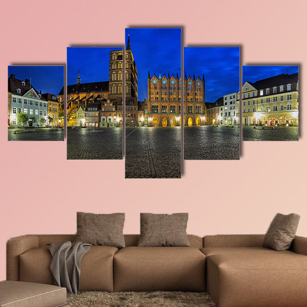 Night panorama of Old Market square with Nicholas' Church wall art