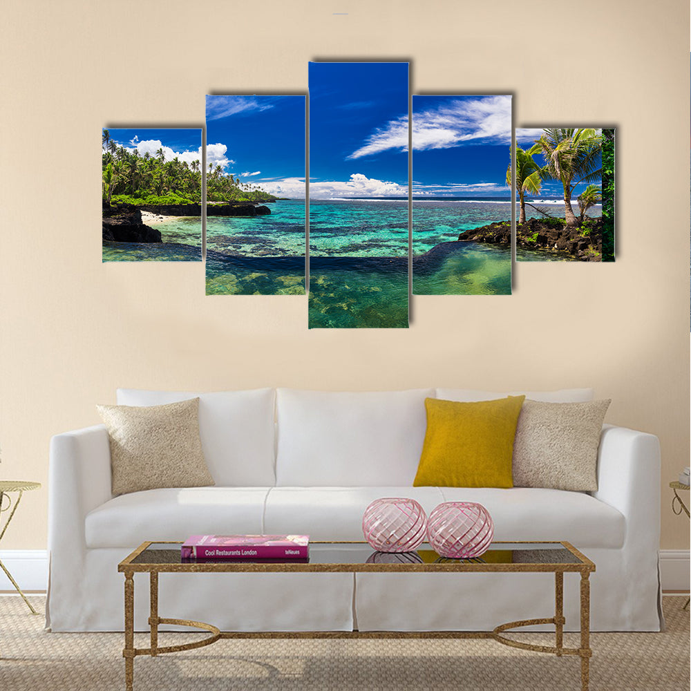 Natural infinity rock pool with tropical ocean lagoon Multi panel canvas wall art