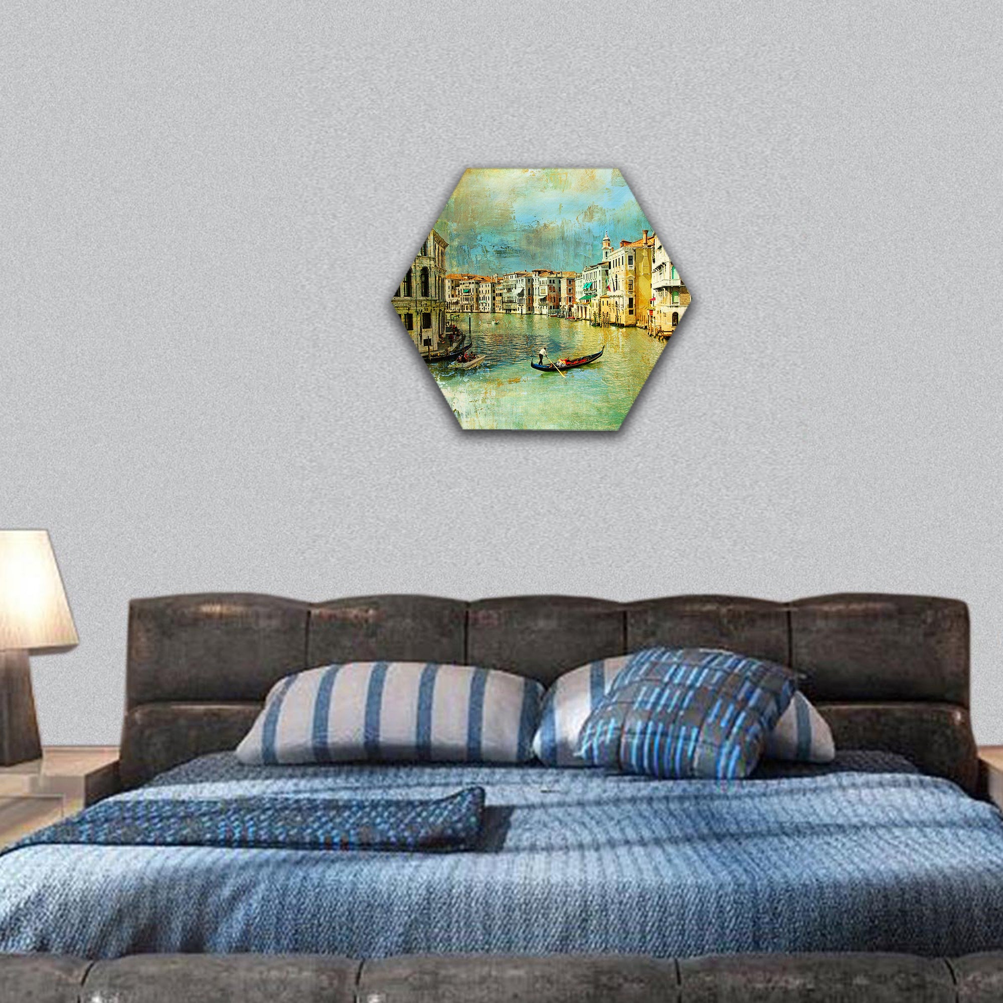 Pictorial Venice in painting style hexagonal canvas wall art