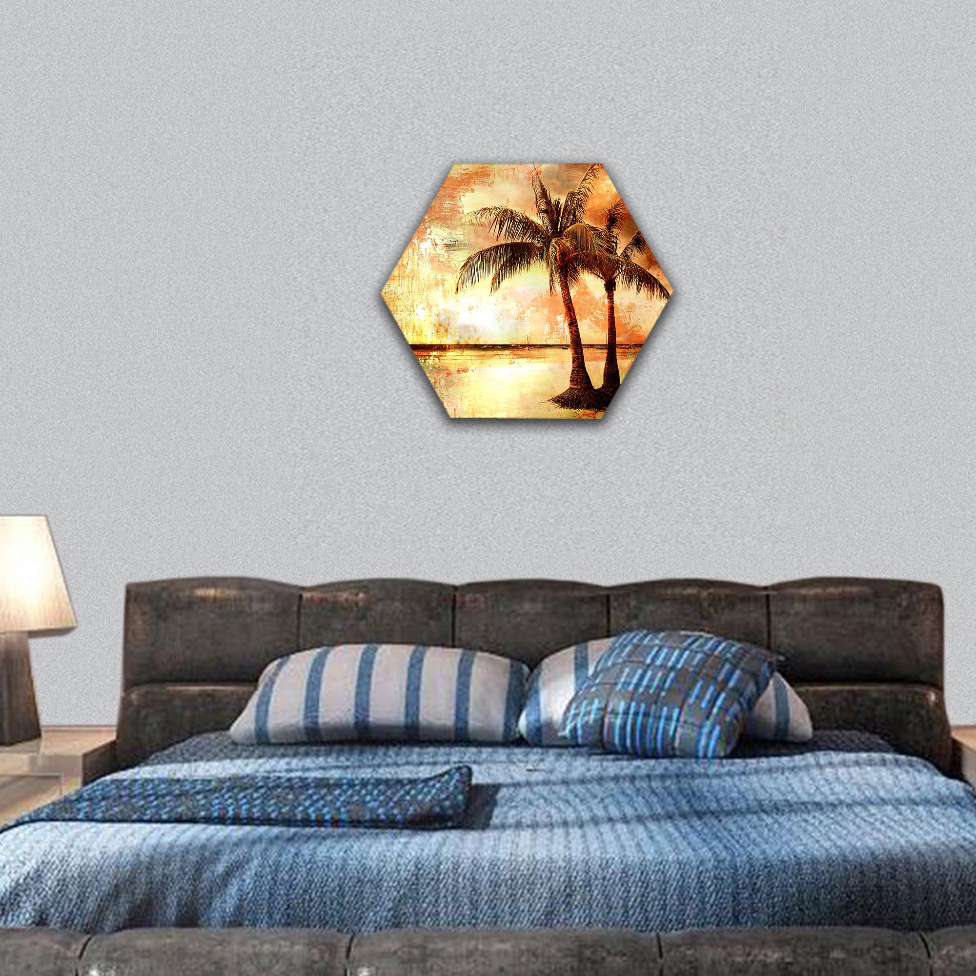 Tropical sunset hexagonal canvas wall art