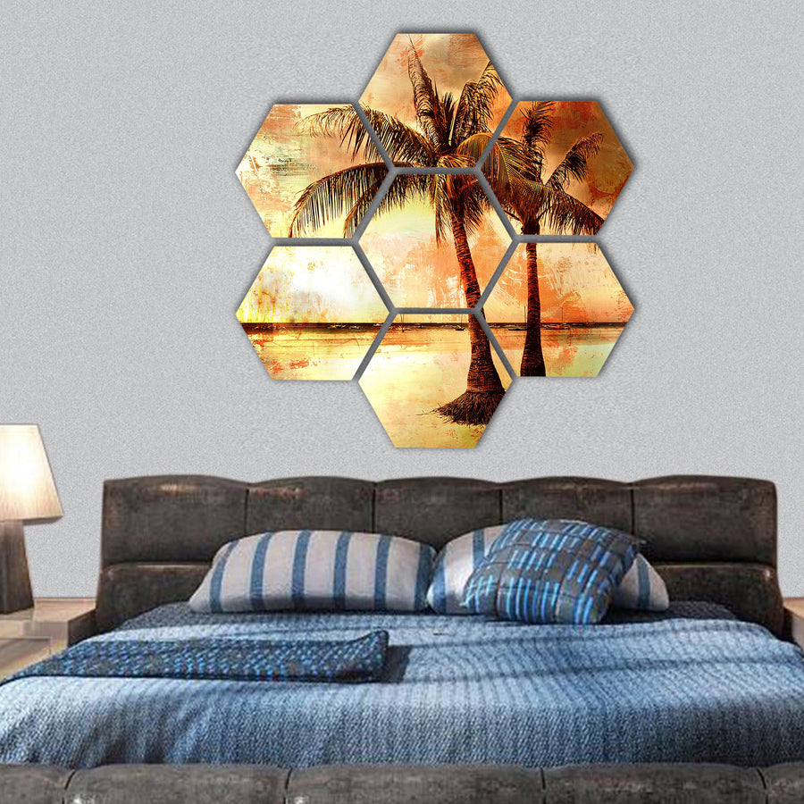 Tropical sunset hexagonal canvas wall art
