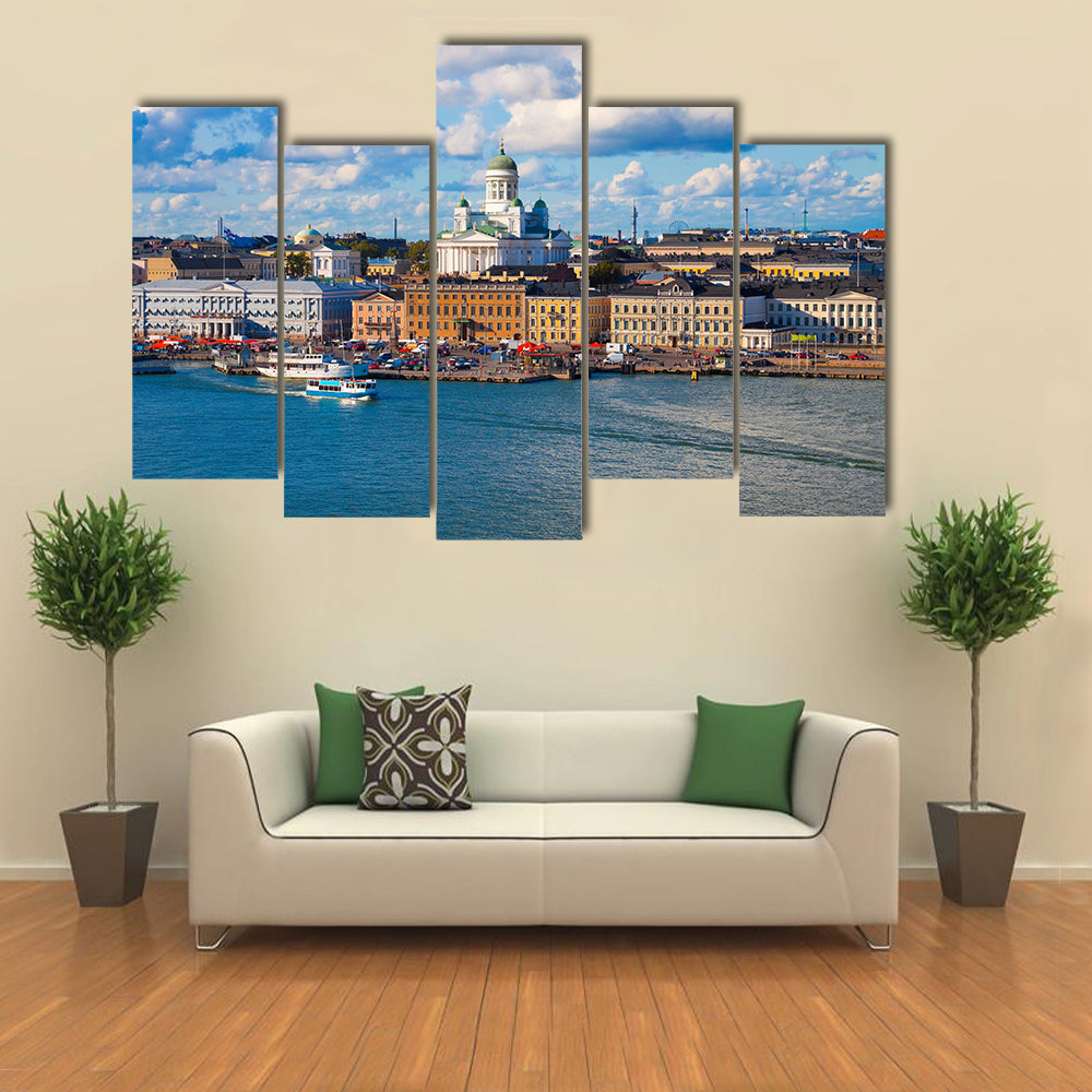 Summer panorama of Helsinki, Finland Multi panel canvas wall art
