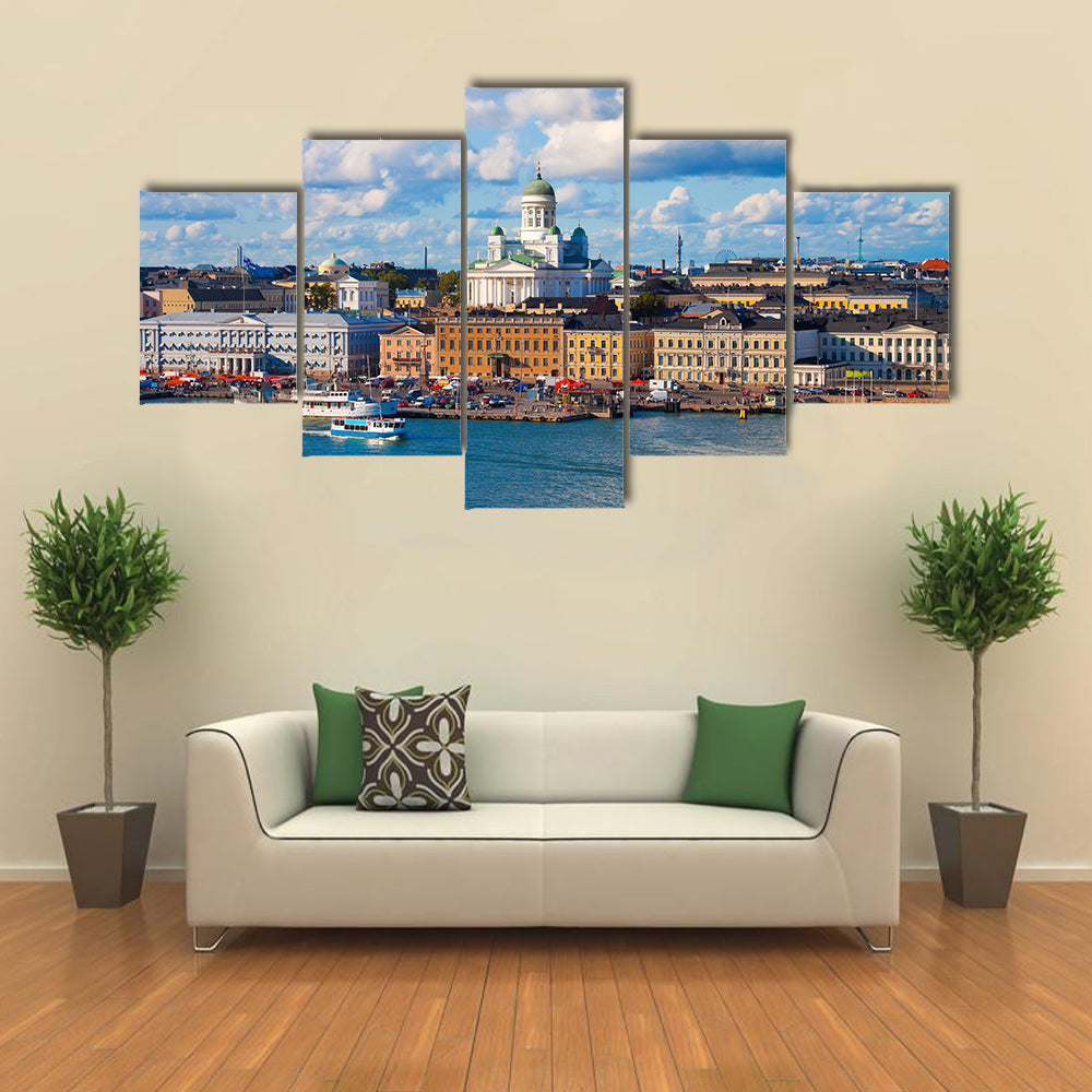 Summer panorama of Helsinki, Finland Multi panel canvas wall art