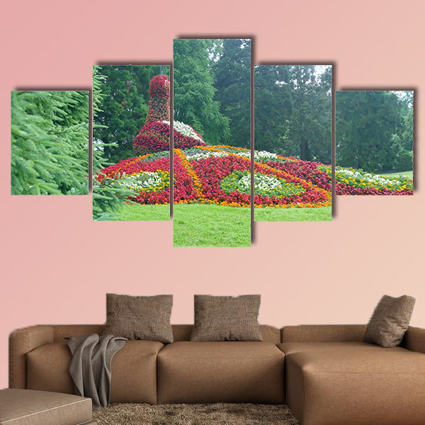 Flower peacock sculpture, Mainau Island Germany multi panel canvas wall art