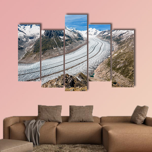 Part of the Aletsch glacier, Jungraujoch in background multi panel canvas wall art