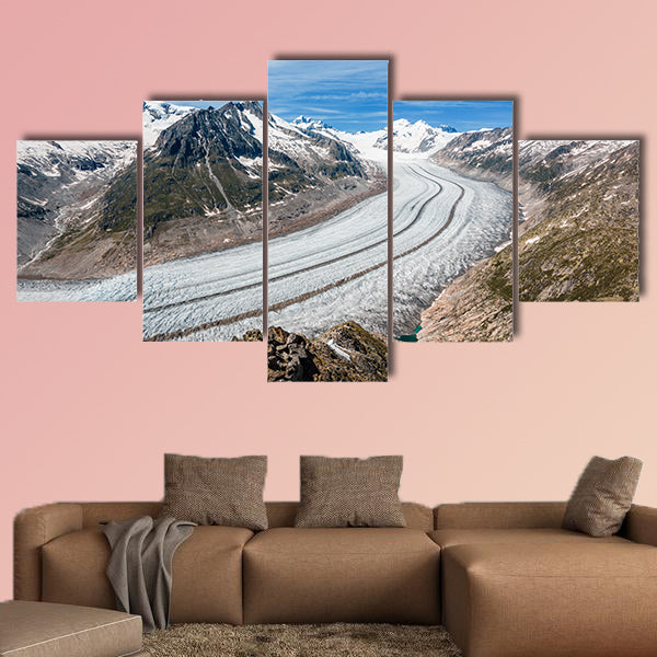 Part of the Aletsch glacier, Jungraujoch in background multi panel canvas wall art