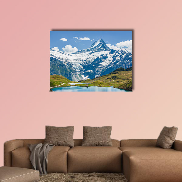 Schreckhorn peak over Bachsee in Alps, Switzerland multi panel canvas wall art