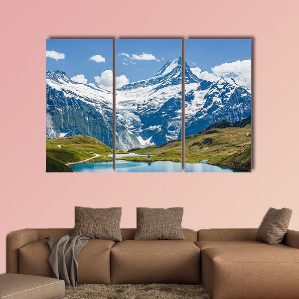 Schreckhorn peak over Bachsee in Alps, Switzerland multi panel canvas wall art