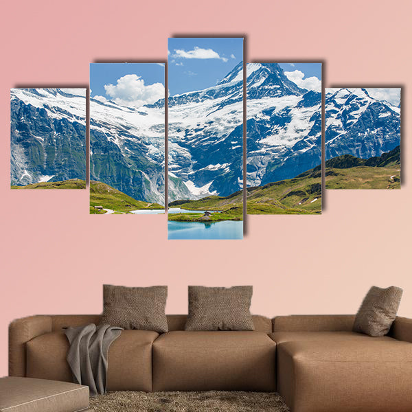 Schreckhorn peak over Bachsee in Alps, Switzerland multi panel canvas wall art