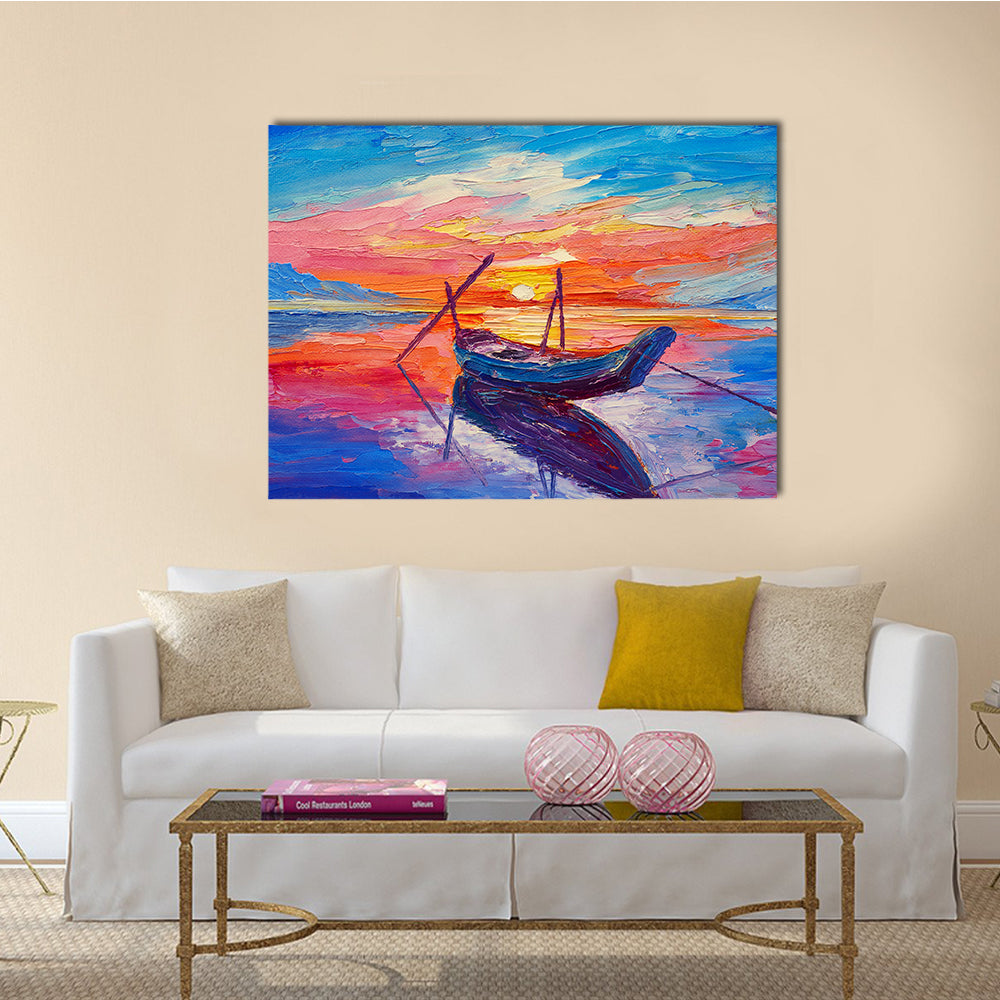 An Oil Painting, Fishing Boats At Sea Multi Panel Canvas Wall Art