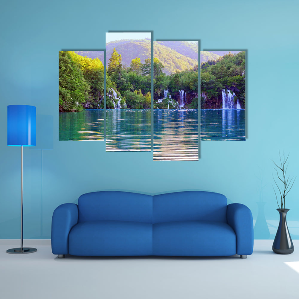 Mesmerizing View Of Waterfalls In Plitvice Lakes National Park In Croatia Multi Panel Canvas Wall Art