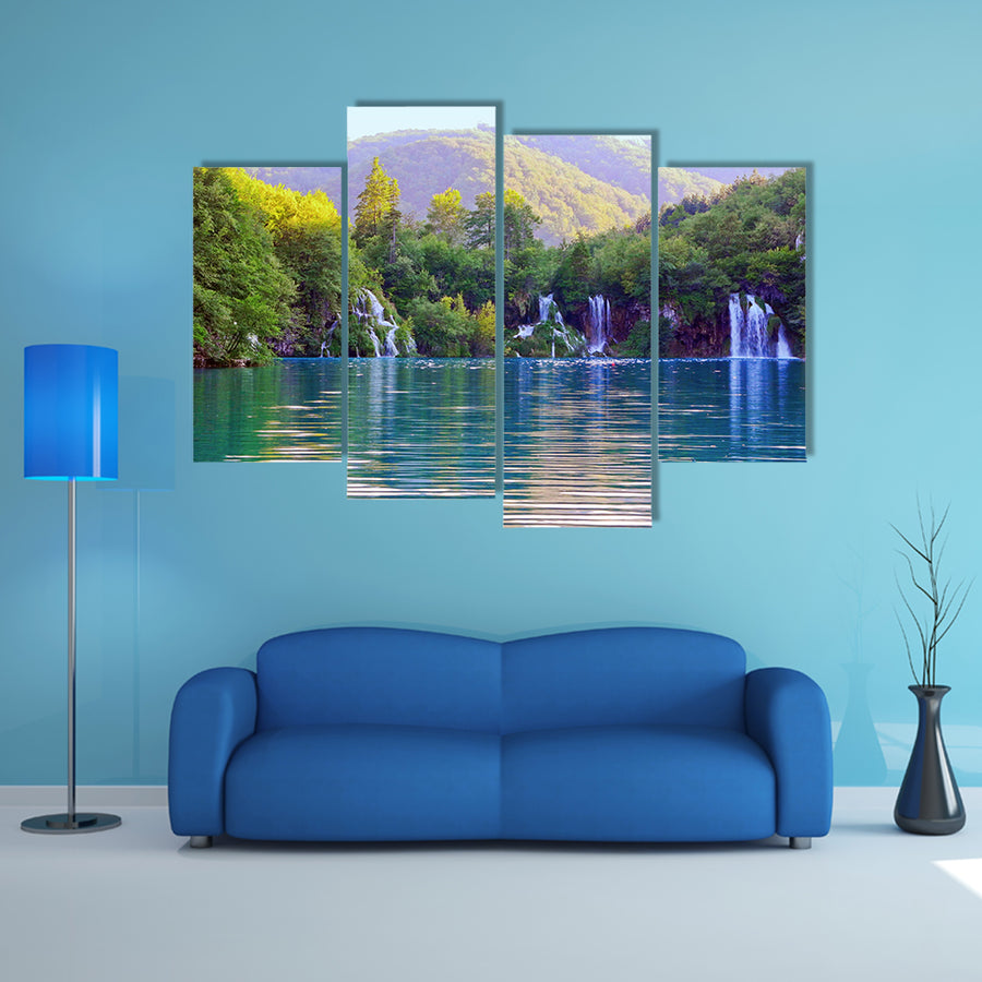 Mesmerizing View Of Waterfalls In Plitvice Lakes National Park In Croatia Multi Panel Canvas Wall Art