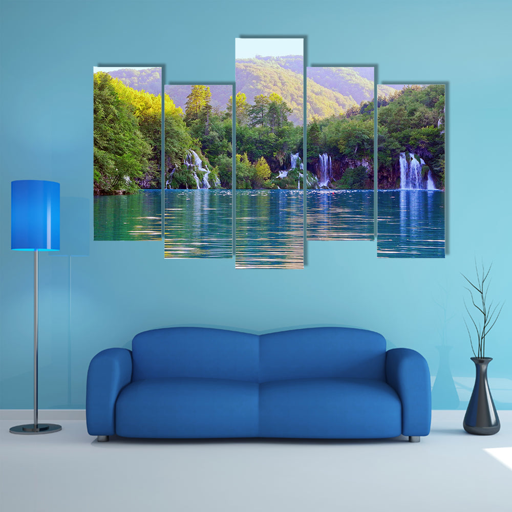 Mesmerizing View Of Waterfalls In Plitvice Lakes National Park In Croatia Multi Panel Canvas Wall Art