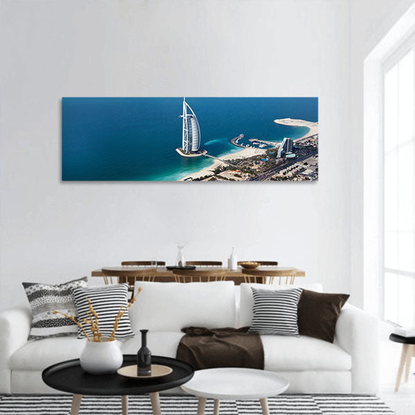 UAE Burj Al Arab built on an artificial island, Jumeirah beach Panoramic canvas Wall Art