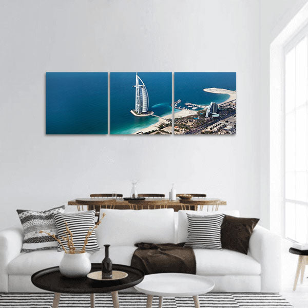 UAE Burj Al Arab built on an artificial island, Jumeirah beach Panoramic canvas Wall Art