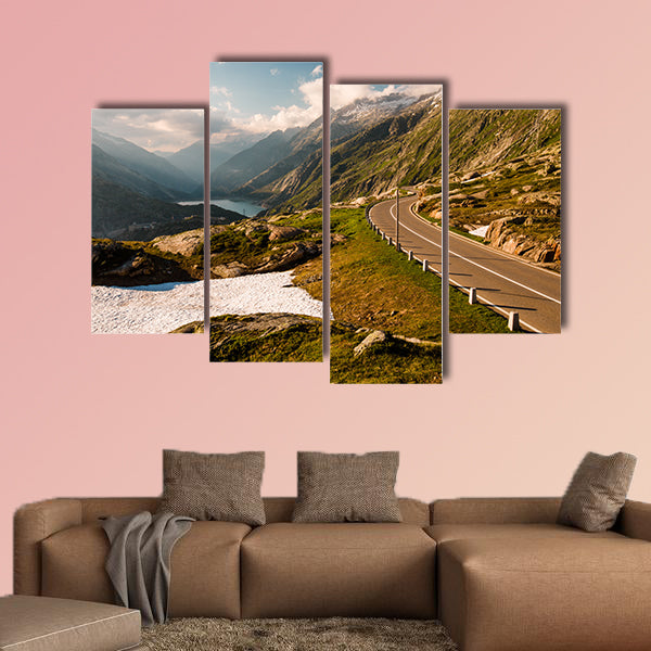 Summer view of Grimselpass with road, Alps and Raterichsbodensee wall art