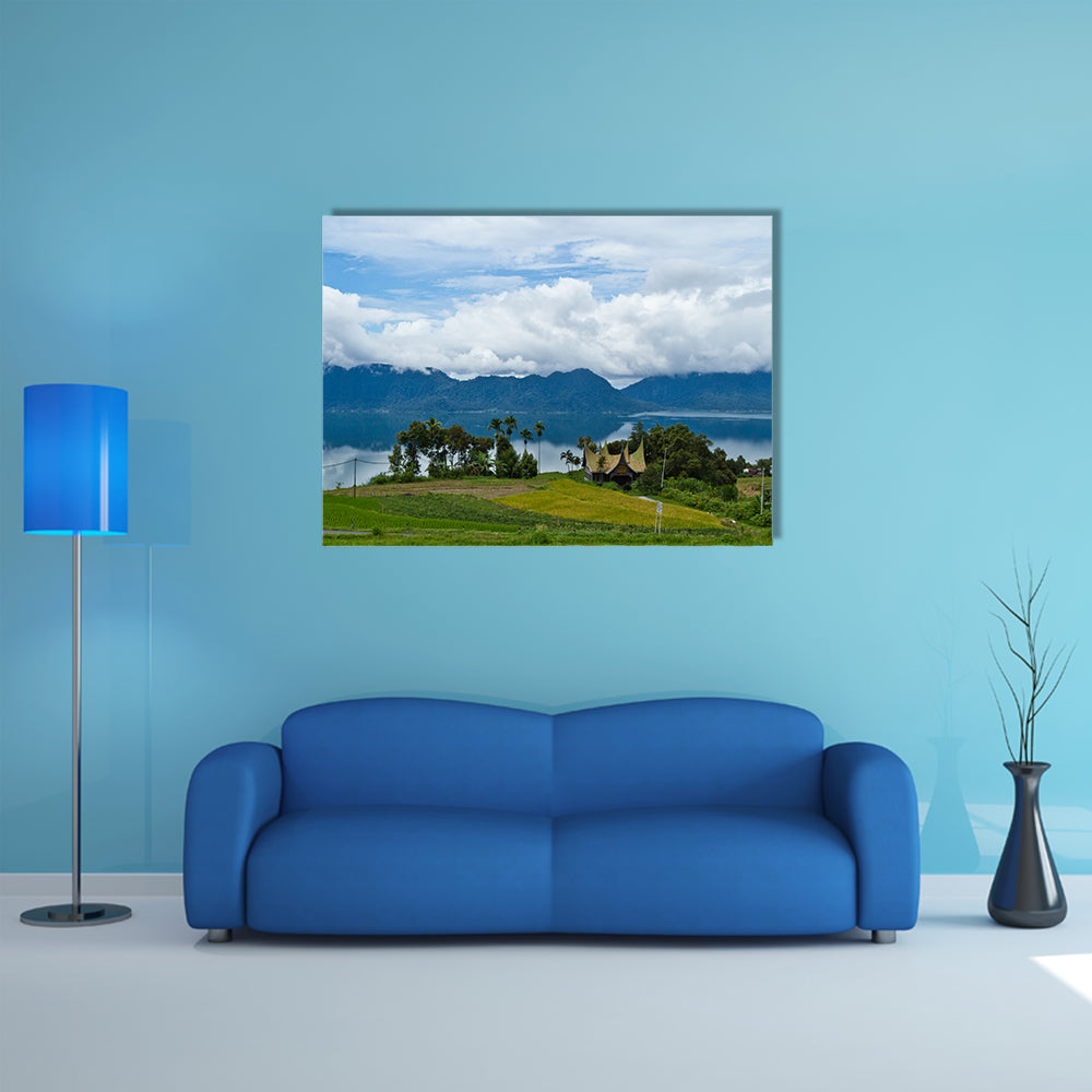 A traditional house with iconic Maninjau Lake in Bukit Tinggi Sumatera Indonesia multi panel canvas wall art
