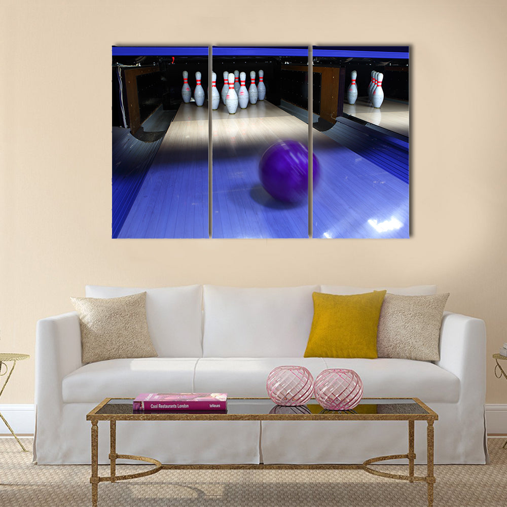 Bowling ball and pins Multi panel canvas wall art