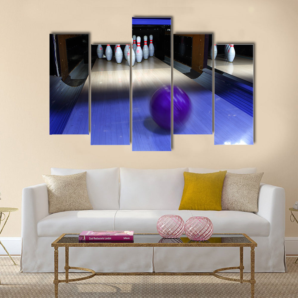 Bowling ball and pins Multi panel canvas wall art