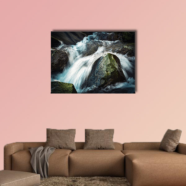 Seasonal background Wild River between stones multi panel canvas wall art