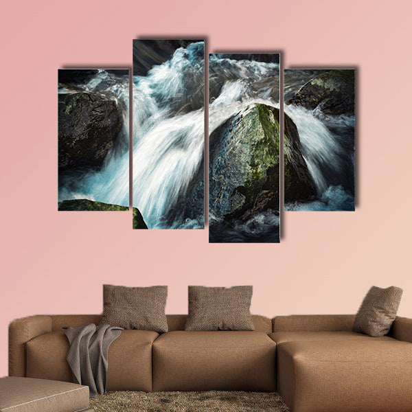 Seasonal background Wild River between stones multi panel canvas wall art