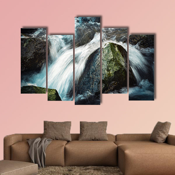 Seasonal background Wild River between stones multi panel canvas wall art